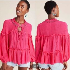 Anthropologie Ranna Gill Pink Poet Peasant Blouse